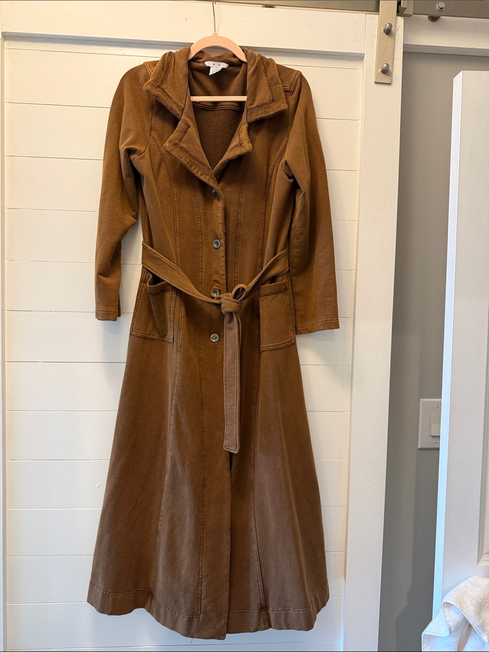 CAbi Brown Maxi Trench Dress with Self Tie Belt